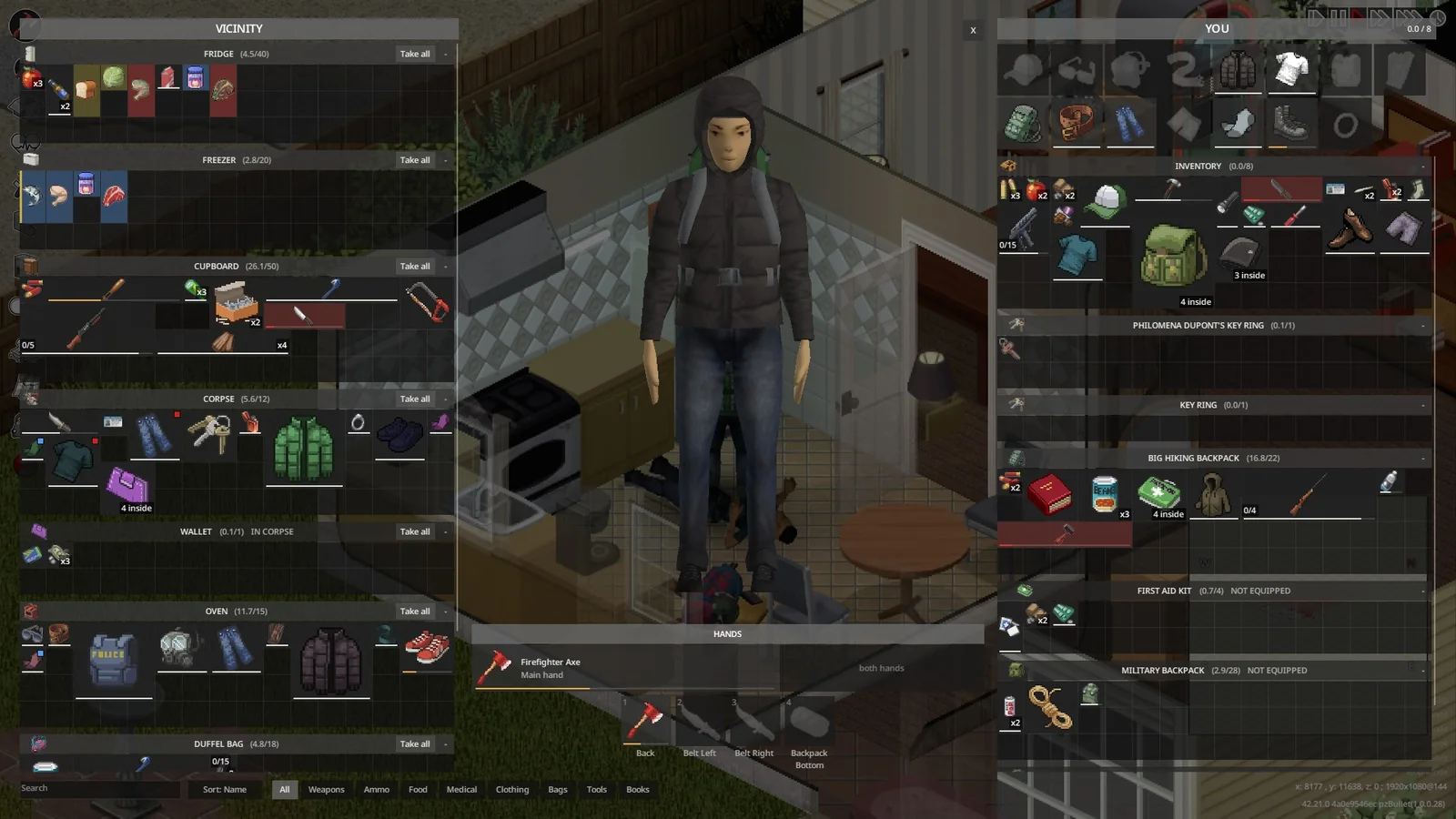 The grid inventory over the normal top-down view of a kitchen