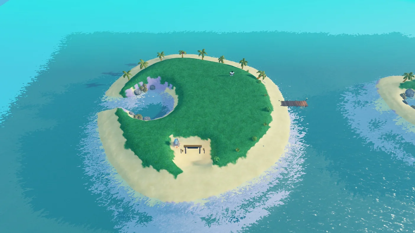 A player's reef island from above