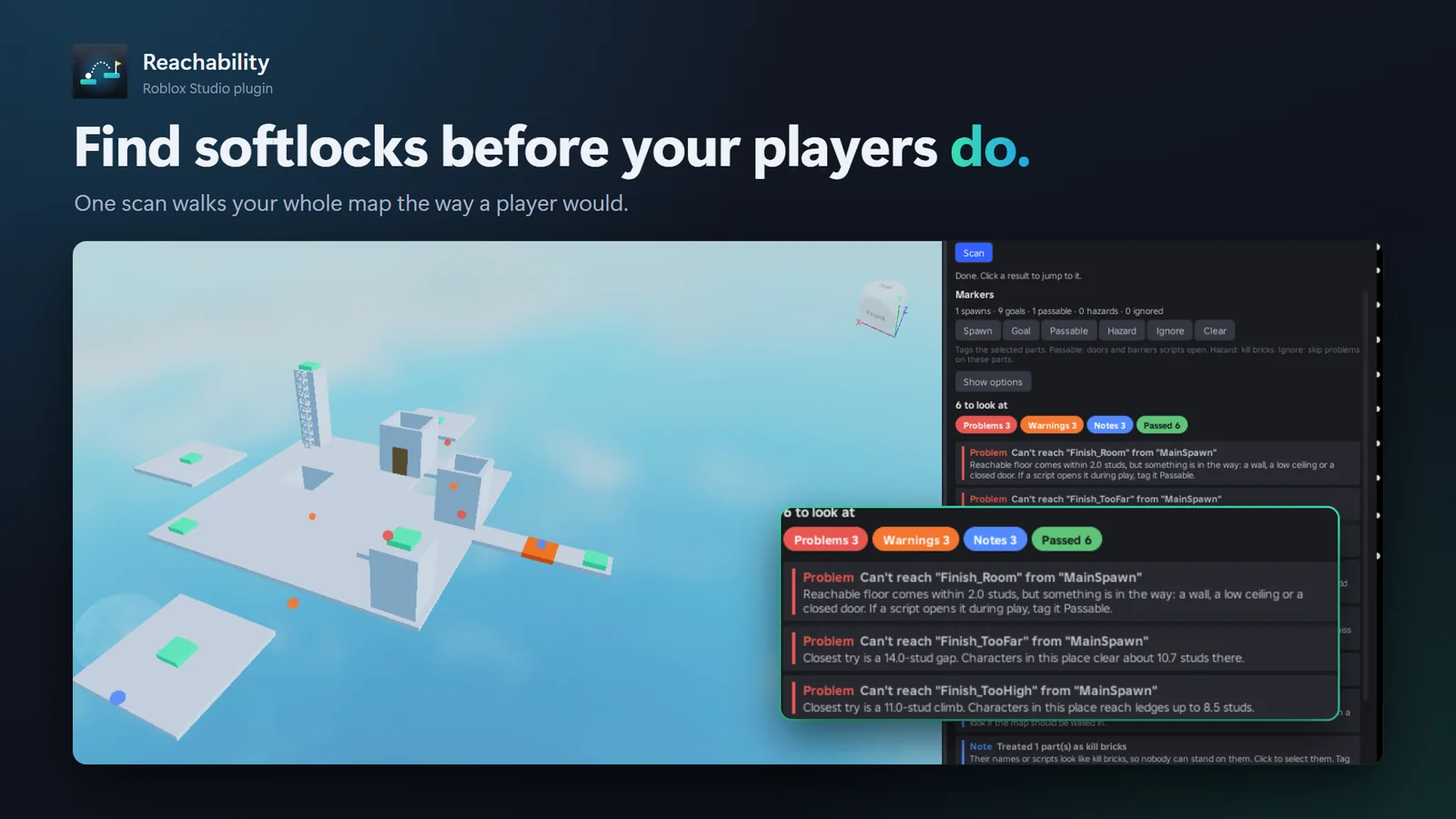Reachability scan results in Roblox Studio