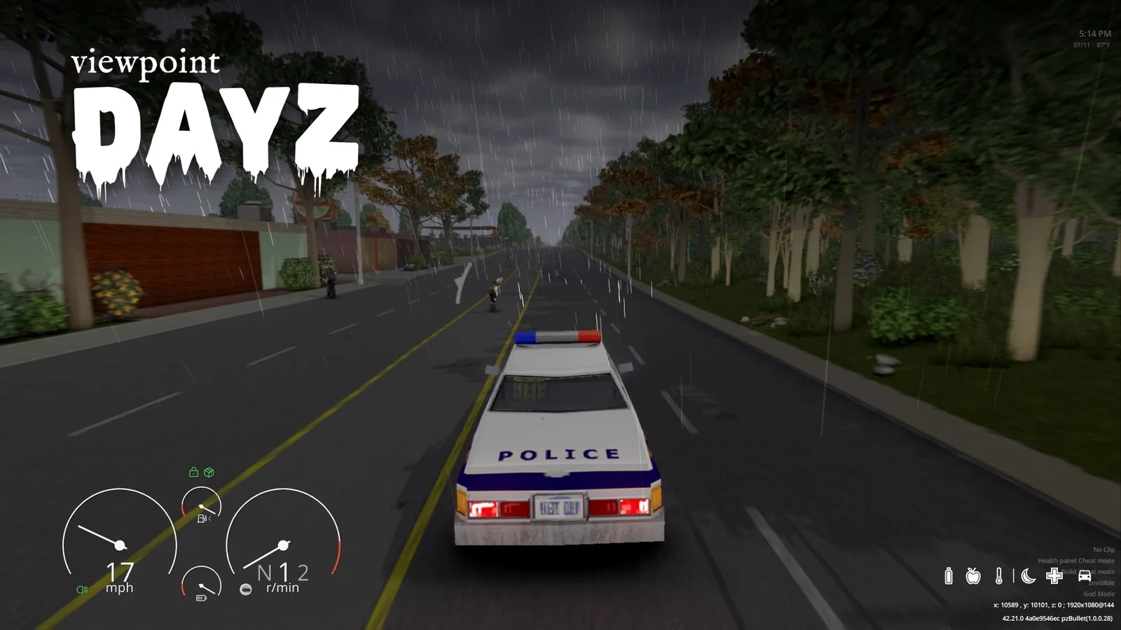 Driving a police car with speed and rev dials